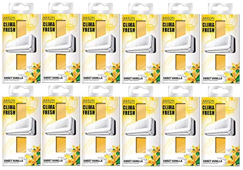 AREON Clima Fresh Ambientador Dulce Vainilla Casa Aire Acondicionado Original Olor Amarillo Hogar Salón Oficina Tienda (Sweet Vanilla Pack de 12)