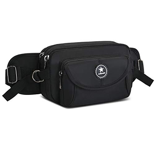 Ariineer Plus Talla Impermeable Riñoneras Hombre Mujer Grandes Riñoneras de Marcha Running de Acampada y Marcha Bolsos de Gimnasio Bolsos Bandolera para Hombre Mujer (Negro)