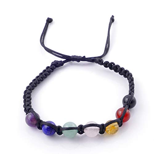 ARITZI – Pulsera con Nudo corredizo con Bolas de Piedra Natural de 8 mm – Piedras de los 7 Chakras