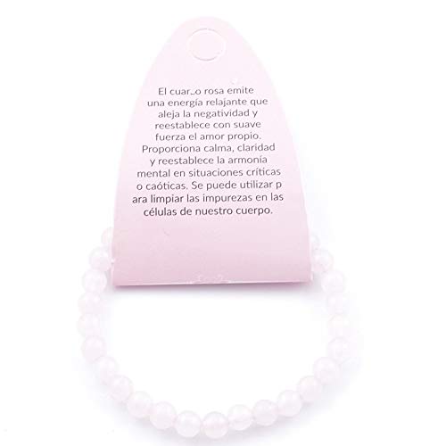 ARITZI – Pulsera elástica con Bolitas de Piedras Naturales con un diámetro de 6 mm - Cuarzo Rosa