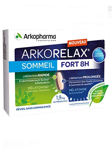 Arkelelax - Sommeil fort 8H – Comprimidos contra el insomnio, Cronoliberación – 1,9 mg de melatonina, 5 extractos de plantas – Lote de 90 comprimidos (90 días)