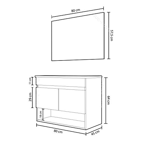 ARKITMOBEL 305110H - Mueble de baño Cotton con 2 Puertas y Espejo, modulo Lavabo Color Nordik, Medidas: 80 cm (Ancho) x 64 cm (Alto) x 45 cm (Fondo)