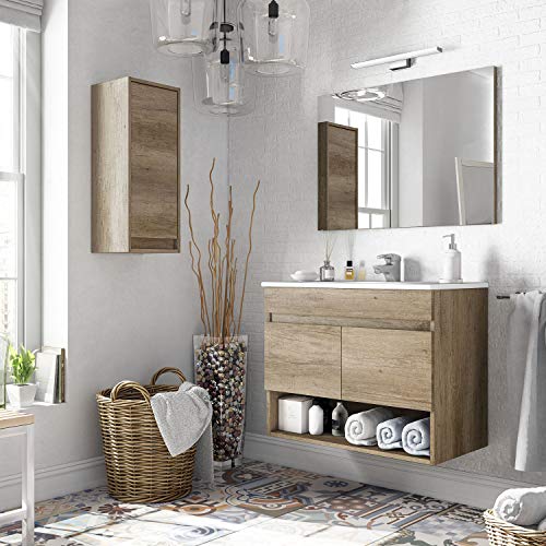 ARKITMOBEL 305110H - Mueble de baño Cotton con 2 Puertas y Espejo, modulo Lavabo Color Nordik, Medidas: 80 cm (Ancho) x 64 cm (Alto) x 45 cm (Fondo)
