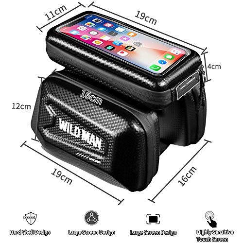 Arkmiido Bolsa de Tubo Superior portátil de Bicicleta rígida － 2 alforjas de Manillar de Montaje en Bicicleta y 1 Bolsa de Marco Frontal con Pantalla táctil para teléfonos (Negro)