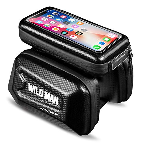 Arkmiido Bolsa de Tubo Superior portátil de Bicicleta rígida － 2 alforjas de Manillar de Montaje en Bicicleta y 1 Bolsa de Marco Frontal con Pantalla táctil para teléfonos (Negro)
