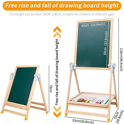 Arkmiido Caballete para niños Caballete de Madera Plegable Tablero de Dibujo magnético de Doble Cara con Borrador y Paquete de tizas y Pegatinas magnéticas cognitivas Regalo de cumpleaños por 3 años