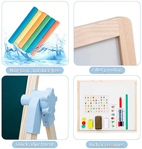 Arkmiido Caballete para niños Caballete de Madera Plegable Tablero de Dibujo magnético de Doble Cara con Borrador y Paquete de tizas y Pegatinas magnéticas cognitivas Regalo de cumpleaños por 3 años