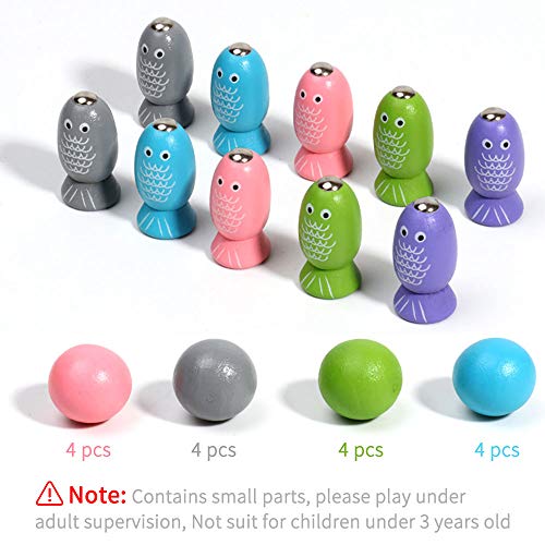 Arkmiido Montessori Juguetes de Madera Juego de Pesca Magnético con Bolas de Madera Juguete Educativo Juego de Fiesta para Niños 3 4 5 años