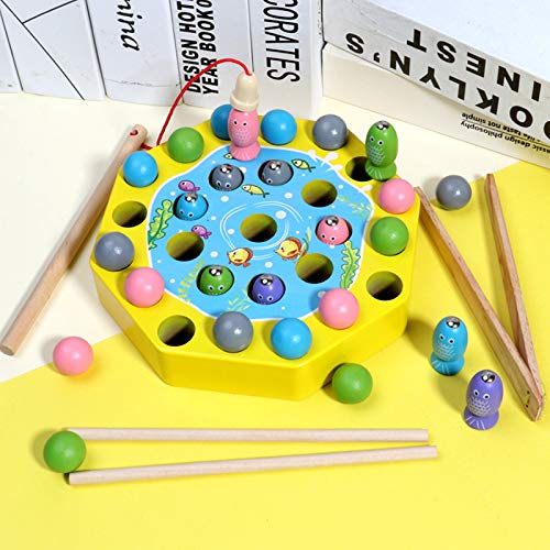 Arkmiido Montessori Juguetes de Madera Juego de Pesca Magnético con Bolas de Madera Juguete Educativo Juego de Fiesta para Niños 3 4 5 años