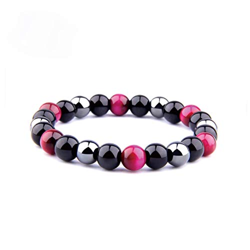 ARMONY PARIS Pulsera de Protección, Marca francesa, Piedra Natural, Litoterapia, Ojo de Tigre Azul, Azul Turquesa, Rosa, Hematita Obsidiana Negra, perla de 10 mm y 8 mm para hombre y mujer, Chakras