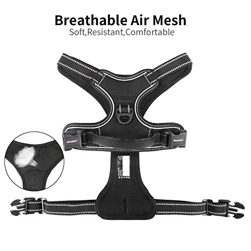 Arnés para Perro Transpirable, Arnés Pecho Antitirones Impermeable con Lineas Reflectante - Arnes de Perro Duradero con Chaleco Acolchado Ajustable para Perros Mediano/Grande +Tazón Plegable Azul