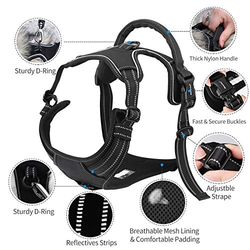 Arnés para Perro Transpirable, Arnés Pecho Antitirones Impermeable con Lineas Reflectante - Arnes de Perro Duradero con Chaleco Acolchado Ajustable para Perros Mediano/Grande +Tazón Plegable Azul