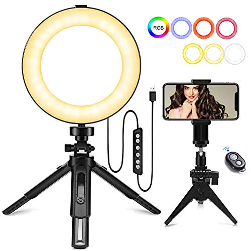 Aro de Luz LED Regulable 6”, MACTREM Anillo de Luz RGB para Fotografia con Trípode y Soporte para Teléfono Lámpara para Maquillaje, Movil, Selfie, Youtube, Transmisión en Vivo Grabación de vídeo Vlog
