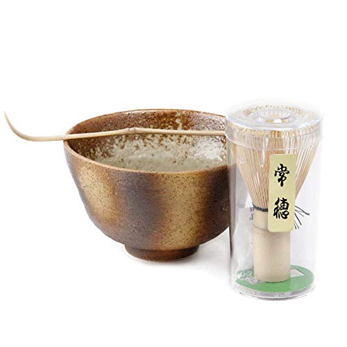 Aromas de Té - Kit de Té Matcha Ceremonia del té/Set Té Matcha Japonés/Pack Accesorios Green Tea Matcha Incluye Bol de Cerámica Japonesa, Chazaku Cuchara Medidora y Chasen Batidor con Soporte