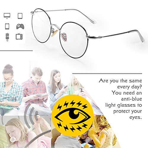 Aroncent Gafas Ópticas Resistente a Luz Azul Lentes Transparentes de Resina Marco Metal Patillas Elásticas Protector Ojos Plegable Portátil Ante Ordenador Regalo Hombre Mujer Unisex