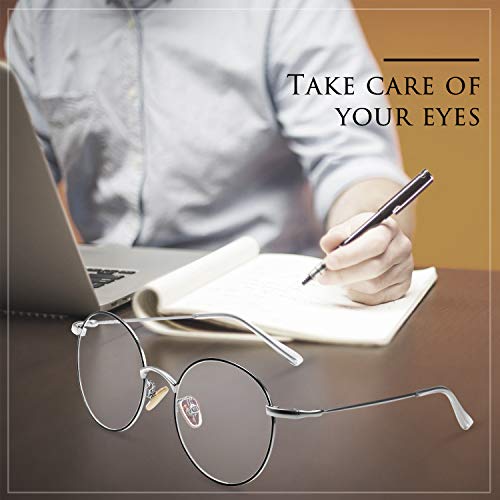 Aroncent Gafas Ópticas Resistente a Luz Azul Lentes Transparentes de Resina Marco Metal Patillas Elásticas Protector Ojos Plegable Portátil Ante Ordenador Regalo Hombre Mujer Unisex