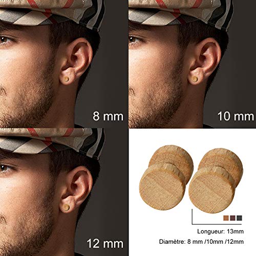 Aroncent Pendientes de Acero Inoxidable Quirúrgico y Madera para Oído Dumbbells Aretes de Perno Forma Pesas para Hombre Mujer Unisex 8-12 mm 6 Pcs (8)