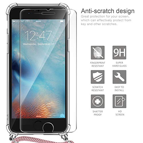 AROYI Funda con Cuerda para iPhone 6 / 6S + Protector Pantalla, Carcasa Transparente TPU Silicona Case con Colgante Ajustable Collar Correa de Cuello Cadena Cordón para iPhone 6 / 6S - Oro Rosa