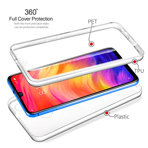 AROYI Funda Xiaomi Redmi Note 7, Ultra Slim Doble Cara Carcasa Protector Transparente TPU Silicona + PC Dura Resistente Anti-Arañazos Protectora Case Cover para Xiaomi Redmi Note 7/Note 7 Pro