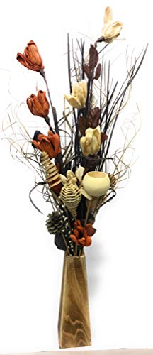 Arreglo floral exótico de flores orgánicas artificiales y secas hechas a mano Con jarrón de madera Altura de 85 cm