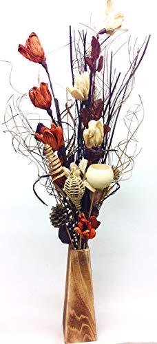 Arreglo floral exótico de flores orgánicas artificiales y secas hechas a mano Con jarrón de madera Altura de 85 cm
