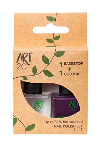 Art 2C - Esmalte de uñas puro con fórmula 85 % ecológica y vegana, paquete de 2 productos: 1 base/acabado y 1 esmalte en color oscuro, 2 x 9 ml