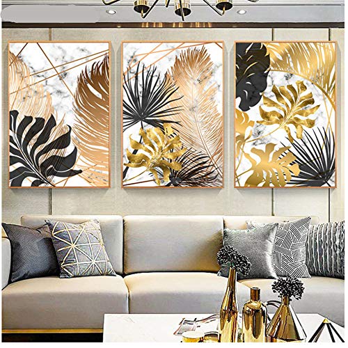Arte de pared de lienzo Carteles de pintura de lienzo de hoja dorada e impresión moderna decoración cuadros de arte de pared para sala de estar dormitorio comedor-50x70 cm Sin marco