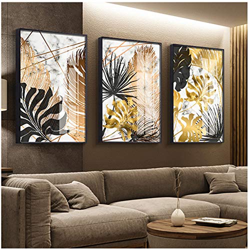 Arte de pared de lienzo Carteles de pintura de lienzo de hoja dorada e impresión moderna decoración cuadros de arte de pared para sala de estar dormitorio comedor-50x70 cm Sin marco