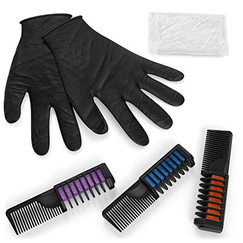 Arteza Peines de tiza de colores para el pelo - 10 colores temporales de cabello, perfectos para fiestas, Halloween, disfraces, festivales, teatro y más. Incluye guantes y capa