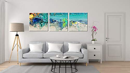 Artezo Cuadro en Lienzo Impresion de Pintura Abstracta Mar Turquesa Set de 3 Piezas 30x30cm Decoracion Pared