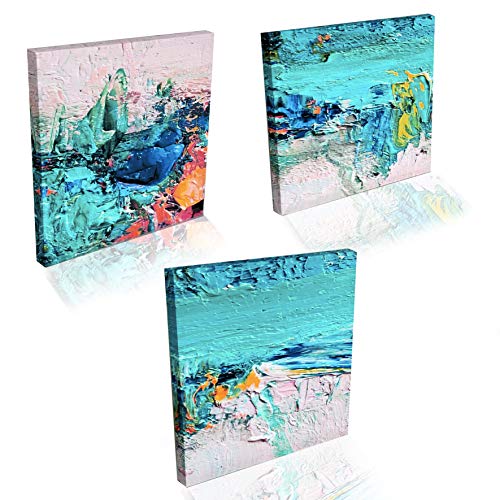 Artezo Cuadro en Lienzo Impresion de Pintura Abstracta Mar Turquesa Set de 3 Piezas 30x30cm Decoracion Pared