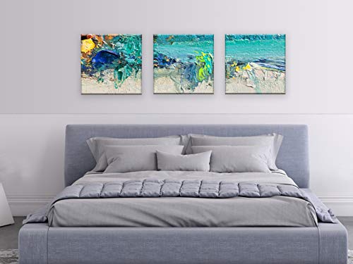 Artezo Cuadro en Lienzo Impresion de Pintura Abstracta Mar Turquesa Set de 3 Piezas 30x30cm Decoracion Pared