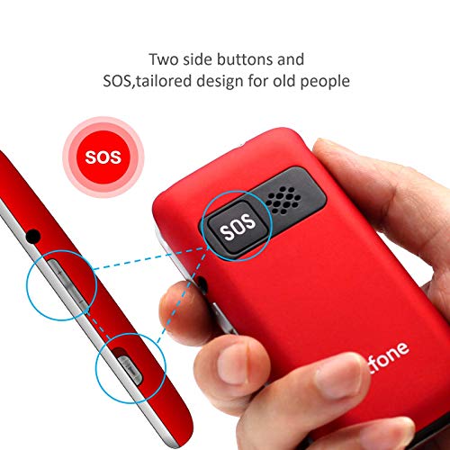 Artfone Flip Teléfono móviles para Personas Mayores con Teclas Grandes con Pantalla de 2.4 Pulgadas, Fácil de Usar para Ancianos, con MMS, SOS Botón, Cámara - Rojo