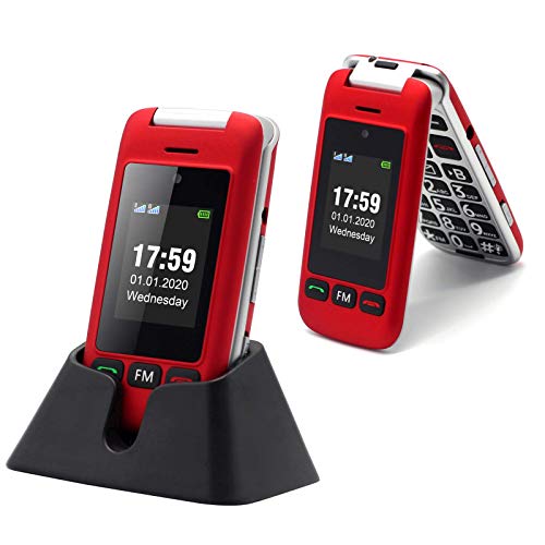 Artfone Flip Teléfono móviles para Personas Mayores con Teclas Grandes con Pantalla de 2.4 Pulgadas, Fácil de Usar para Ancianos, con MMS, SOS Botón, Cámara - Rojo