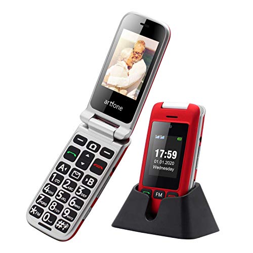 Artfone Flip Teléfono móviles para Personas Mayores con Teclas Grandes con Pantalla de 2.4 Pulgadas, Fácil de Usar para Ancianos, con MMS, SOS Botón, Cámara - Rojo