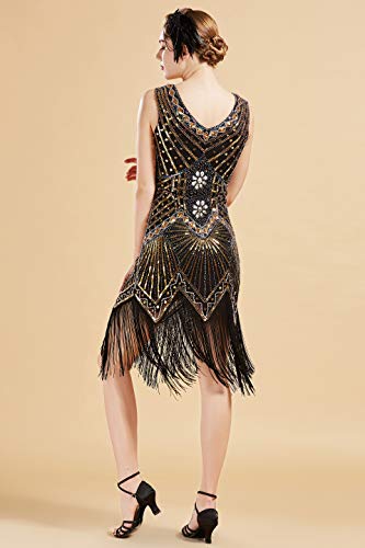 ArtiDeco Años 20 Estilo Vintaje Vestido con Cuello en V Gatsby Disfraz Vestido con Flecos de Lentejuelas