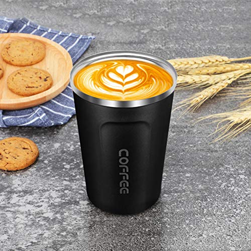 Artlive Taza de café con Aislamiento, Taza de Viaje de Doble Pared Aislamiento al vacío Acero Inoxidable con Tapa a Prueba de Fugas Taza Reutilizable ecológica para café, té y Cerveza 13oz, Negro