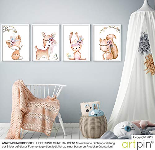 artpin® - Juego de 4 pósteres para habitación de niños - A4 imágenes para habitación de bebé - Decoración para niña P42