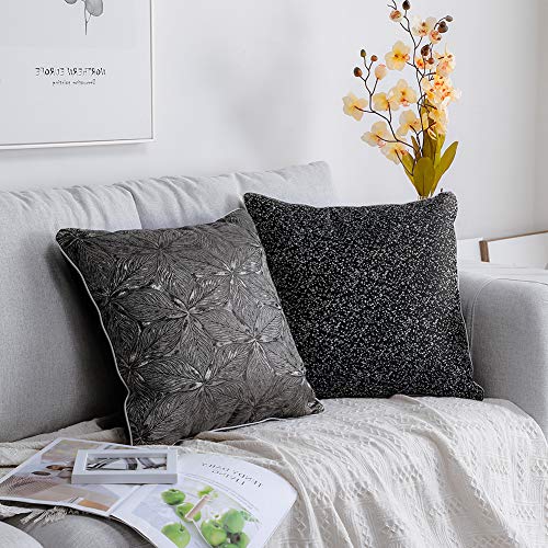 Artscope Funda de Cojine de Seda Simulada Suave Decorativos para Sofá Cama,4 Pack Funda de Almohada Cuadrada 45x45 cm con Cremallera Invisible (Geométrico Negro)