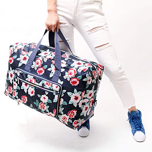 Arxus Bolso Grande de Viaje Plegable en la Bolsa de Viaje con Equipaje y Correa para el Hombro (Flor Rosa)