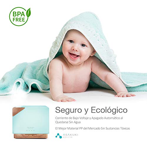 ASAKUKI 700ml Humidificador Ultrasónico Aromaterapia, Difusor de Aceites Esenciales, 7-Color LED, 4 Temporizador, Apagado Automático sin Agua, Humidificador Bebes, Hogar, Oficina, Bebé, Dormitorio
