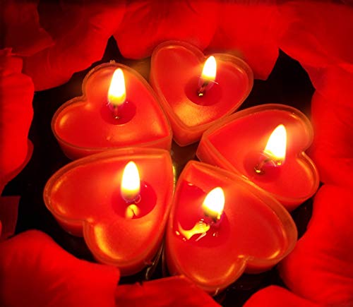 ASANMU Romántico de Velas, Velas en Forma de Corazón Rojo Romántica 2 Horas de duración Paquete de 50 Piezas Sin Humo Romántica Día de San Valentín, Boda, Aniversarios y Compromiso para Decoración