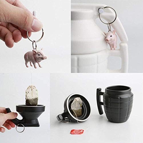 ASEOK Funny Grenade mug - Taza de Desayuno para Cappuccino, café y té en cerámica - 300 ml - Taza en Forma de Granada con Tapa - Idea Original y Divertida de Regalo (Negro)