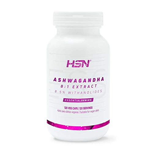 Ashwagandha de HSN | 400mg | Extracto Estandarizado 8:1 | Con 8,5% de Withanolides | Ginseng Indio | Reduce el Estrés | Vegano, Sin Gluten, Sin Lactosa, 120 Cápsulas Vegetales