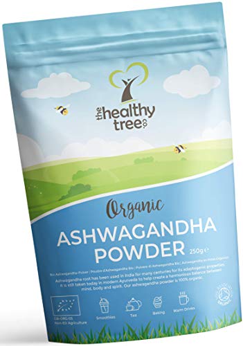 Ashwagandha en Polvo Orgánico Crudo de TheHealthyTree Company - Vegano, 100% Natural Ayurvédica Adaptógeno para Mente, Cuerpo y Espíritu - 250g de Raíz de Ashwagandha Puro