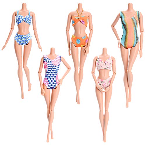 Asiv 5 Sets Trajes de Baño Suave y cómodo Playa Verano Ropa Biquini para Muñeca, Estilo Aleatorio