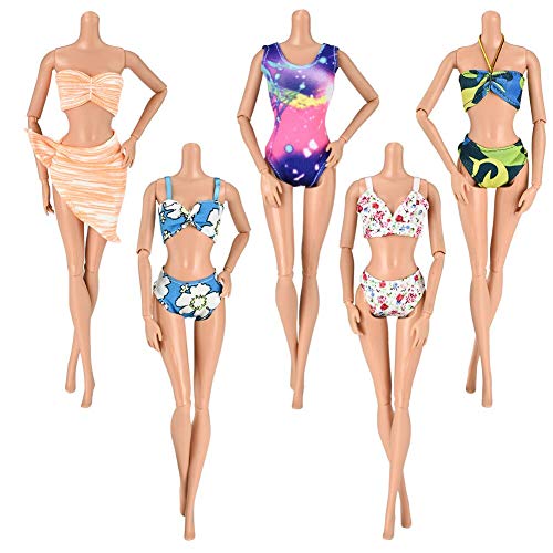 Asiv 5 Sets Trajes de Baño Suave y cómodo Playa Verano Ropa Biquini para Muñeca, Estilo Aleatorio