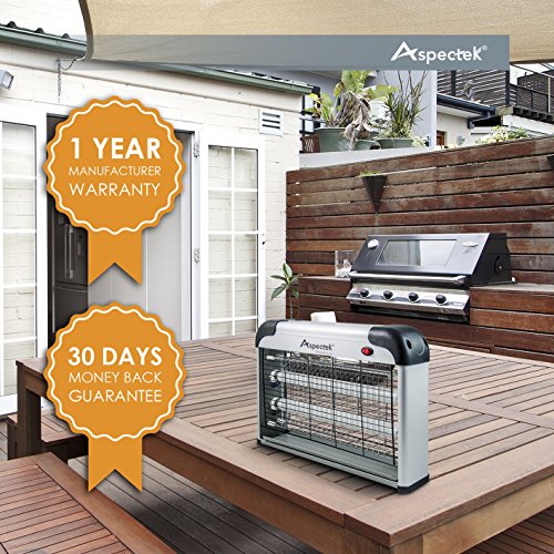 ASPECTEK Lámpara Matamoscas Electrico, Atrapa UV Lampara para Mata Mosquitos y Insectos,Control Multi-Insecto 20 W Efecto 60 m² Dispositivo de Suspensión Plateado