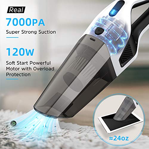 Aspirador de Mano sin Cable Potente, Aspiradora portátil Recargable de 7000 pa, Fuerte succión en seco y húmedo, Ligera Mini aspiradora de Mano para la Limpieza de Coches domésticos