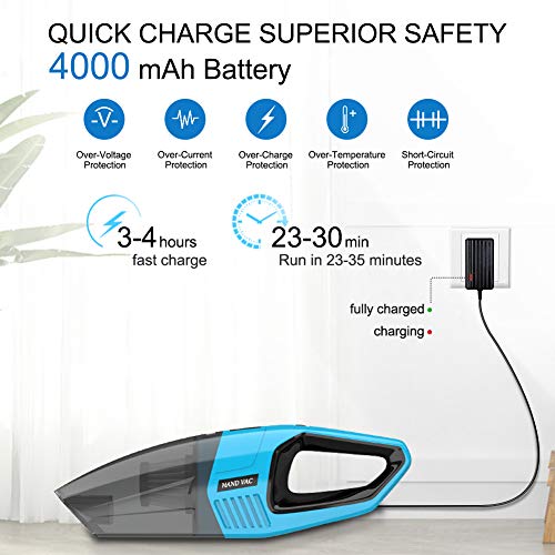 Aspirador de Mano sin Cable Potente,Aspiradora Inalámbrico de 7000 PA,Batería de 4000mAh, Luz LED,Indicador de Batería,Filtro Acero Inoxidable para Hogar y Coche,Seco y Húmedo,700ml Depósito